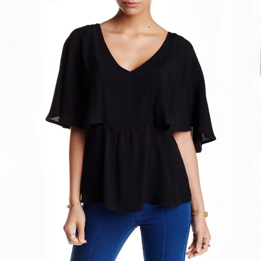 Jealous Tomato Ruffle Overlay V-Neck Blouse